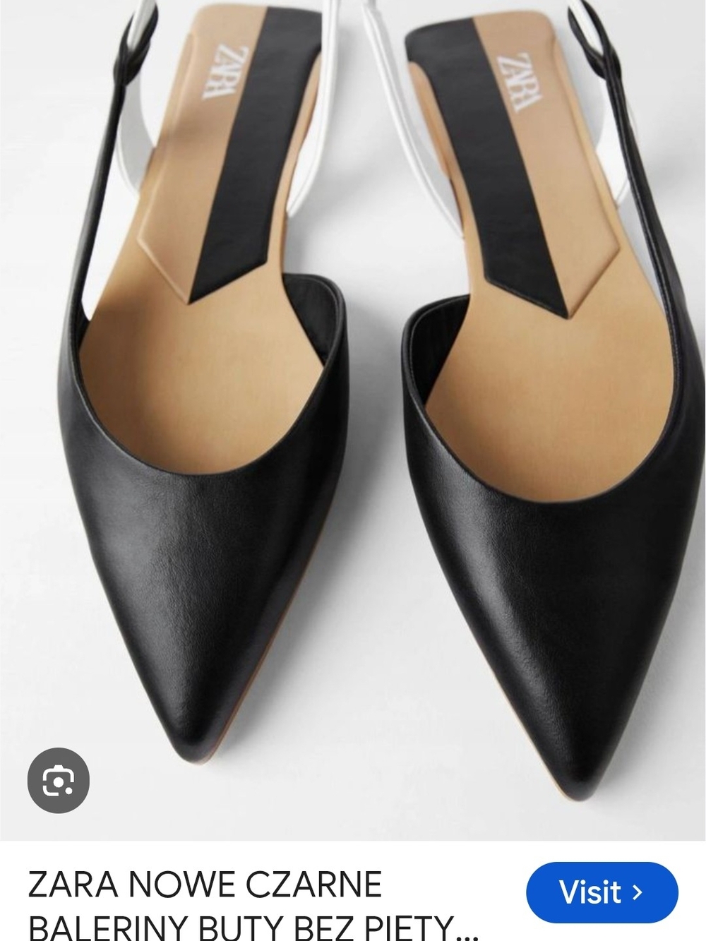 Zara Black Pointed Slingback Flats with Tan Insole